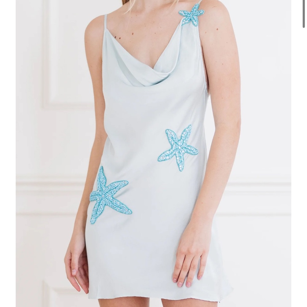 Leslie Amon -  Blue Starfish-Embellished Mini Dress